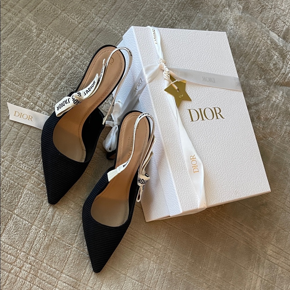 Dior Black Textured Slingback Heels